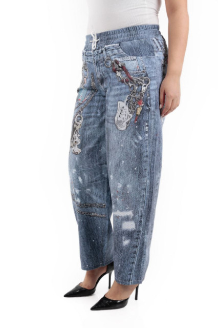 ZANESSI LUŻNE NIEBIESKIE SPODNIE Z BAWEŁNY + ORYGINALNY NADRUK ZANESSI LUŻNE NIEBIESKIE SPODNIE Z BAWEŁNY + ORYGINALNY NADRUK