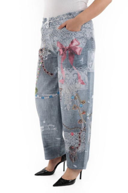 ZANESSI LUŻNE SZARE SPODNIE Z BAWEŁNY + ORYGINALNY NADRUK ZANESSI LUŻNE SZARE SPODNIE Z BAWEŁNY + ORYGINALNY NADRUK